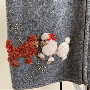 Lisa International Gray Jacket with Brown & Cream Poodle Appliqués